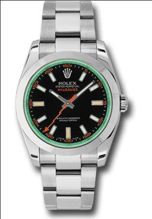 Replica Rolex Steel Milgauss Watch 116400V Black Dial With Green Crystal